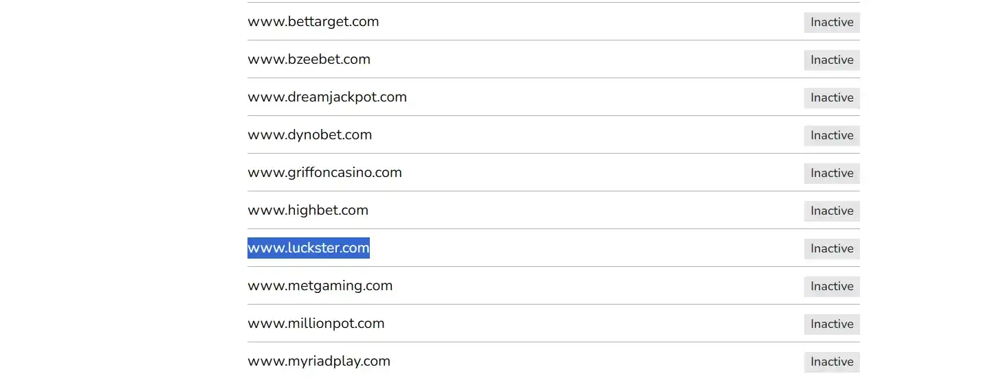Luckster domain status in the UK Gambling Commission register